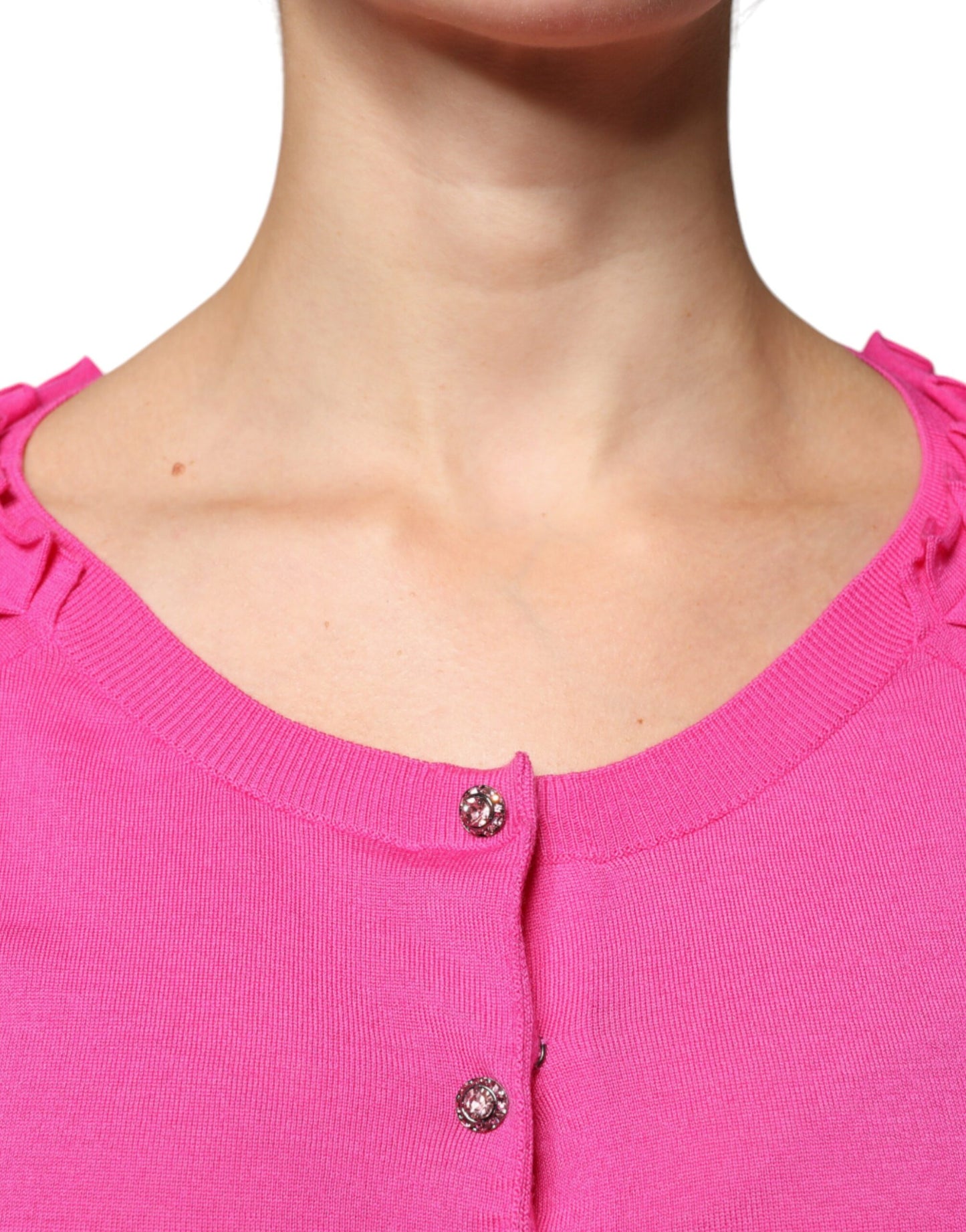 Dolce &amp; Gabbana – Rosa Strickjacke aus Wolle mit Knopfleiste