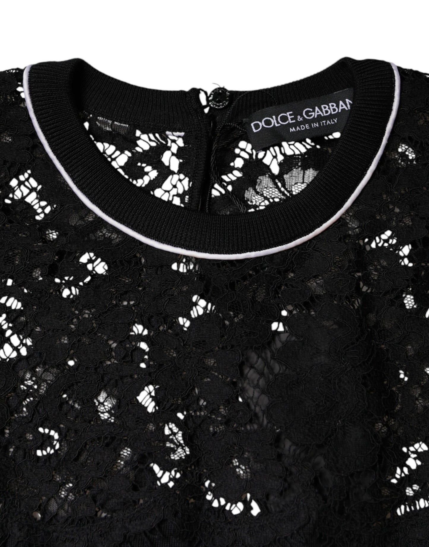 Dolce &amp; Gabbana – Schwarze Bluse aus Seiden-Pullover mit Blumenspitze