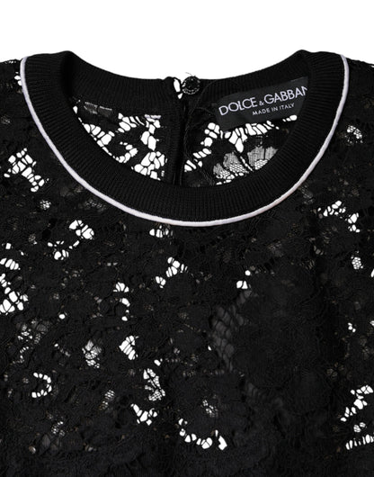 Dolce &amp; Gabbana – Schwarze Bluse aus Seiden-Pullover mit Blumenspitze