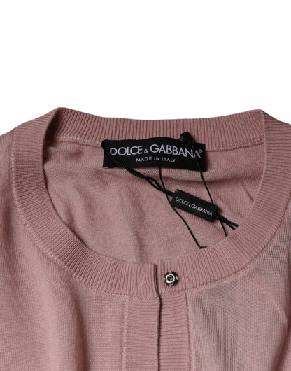 Dolce &amp; Gabbana – Rosa Strickjacke aus Wollstrick mit Knopfleiste