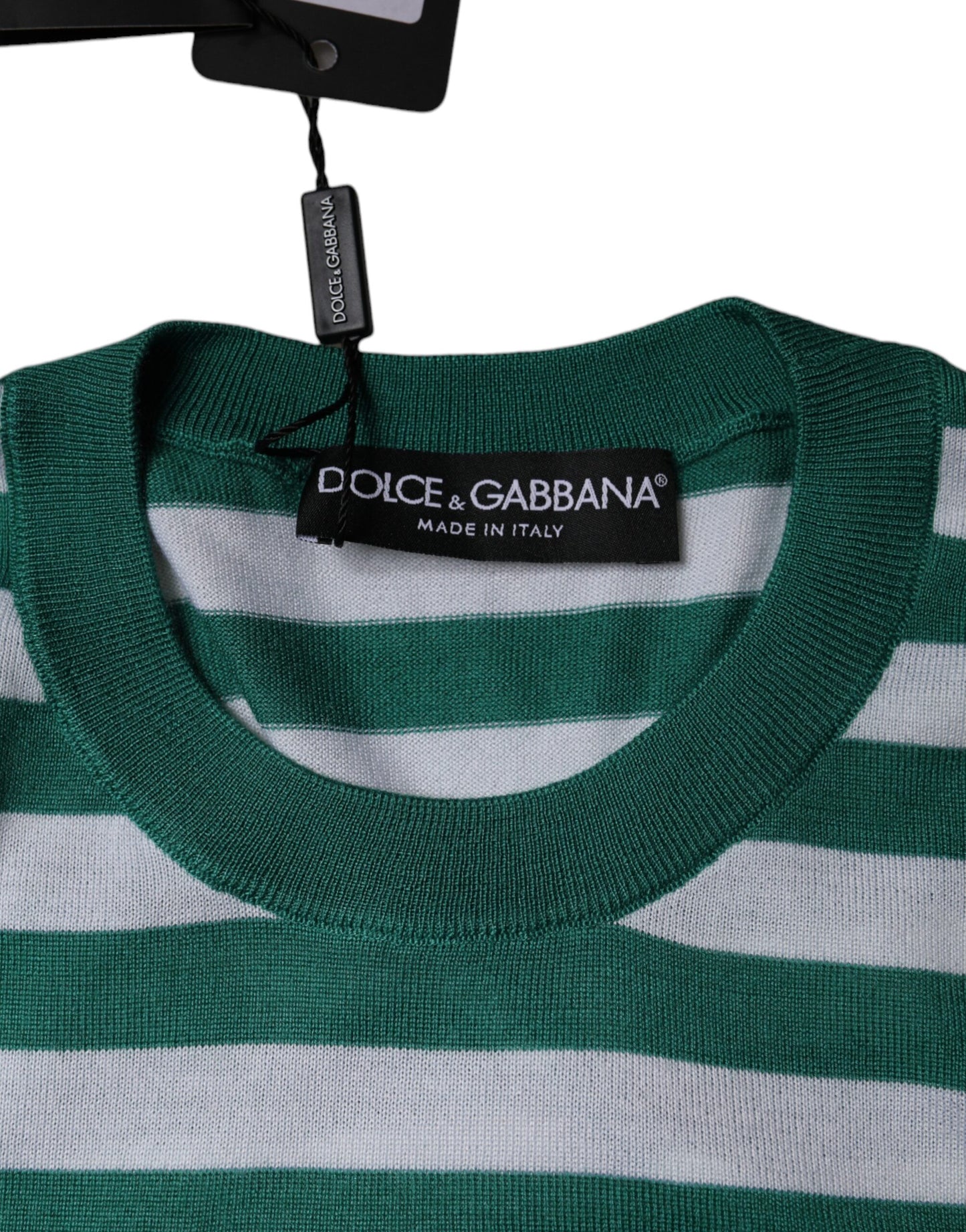 Dolce &amp; Gabbana – T-Shirt mit Rundhalsausschnitt und weißen und grünen Streifen