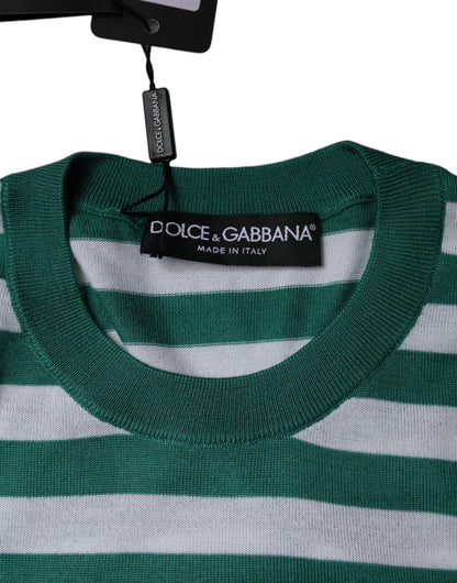 Dolce &amp; Gabbana – T-Shirt mit Rundhalsausschnitt und weißen und grünen Streifen