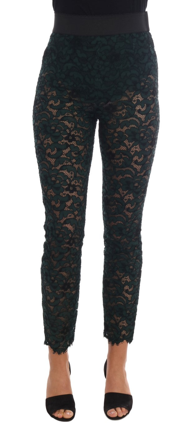 Dolce &amp; Gabbana Grüne Leggings mit Blumenspitze
