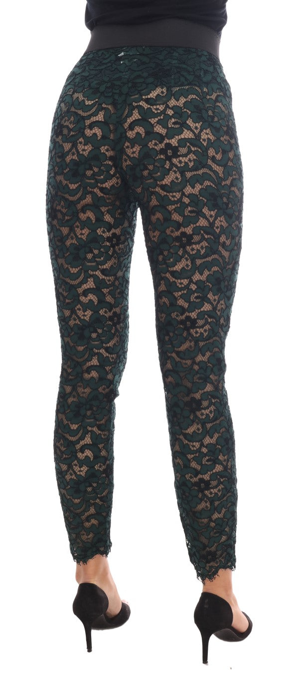Dolce &amp; Gabbana Grüne Leggings mit Blumenspitze
