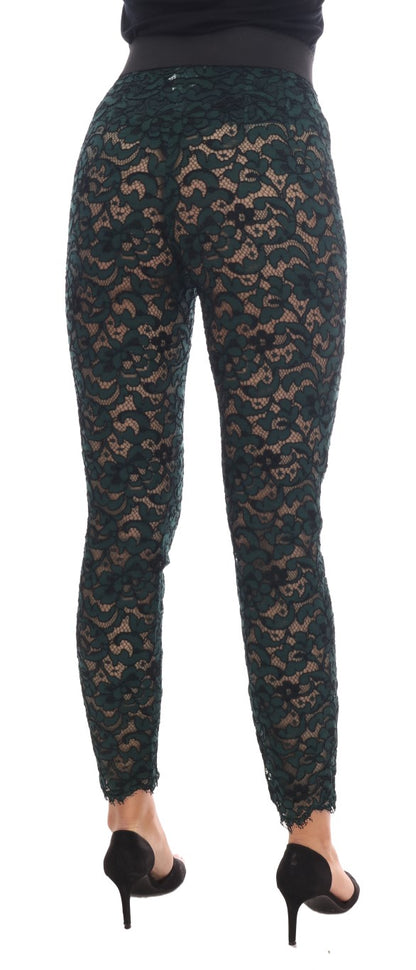 Dolce &amp; Gabbana Grüne Leggings mit Blumenspitze