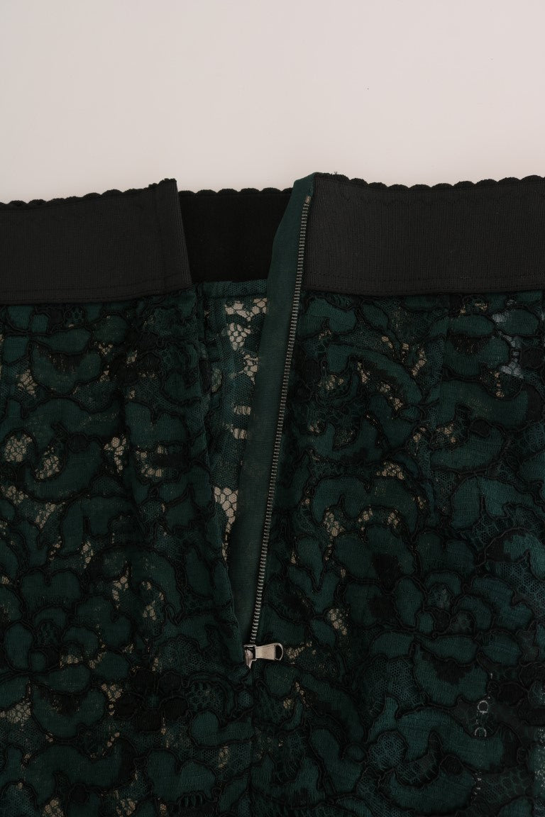 Dolce &amp; Gabbana Grüne Leggings mit Blumenspitze