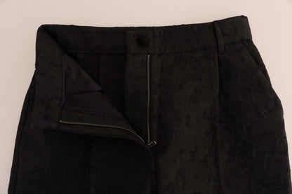 Dolce &amp; Gabbana – Schwarze Caprihose aus geblümtem Brokat