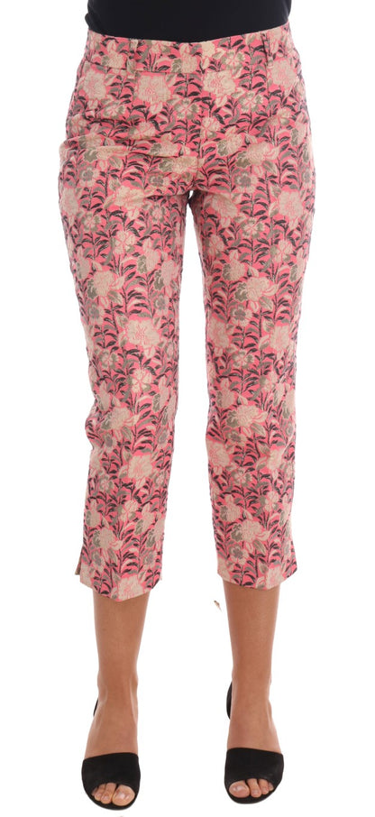 Dolce &amp; Gabbana – Caprihose aus Brokat mit Blumenmuster in Rosa