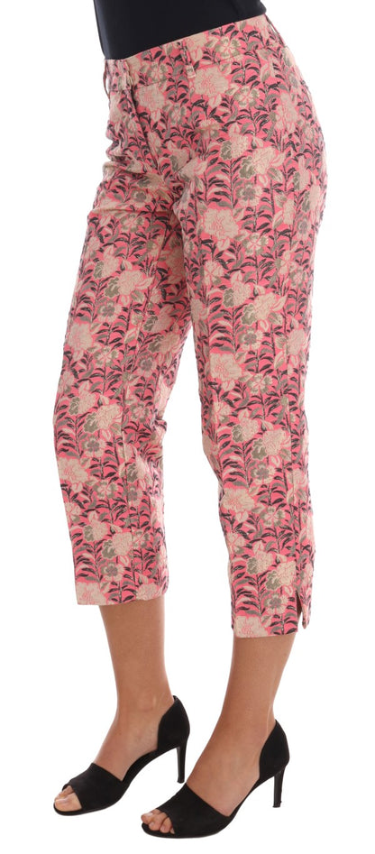 Dolce &amp; Gabbana – Caprihose aus Brokat mit Blumenmuster in Rosa