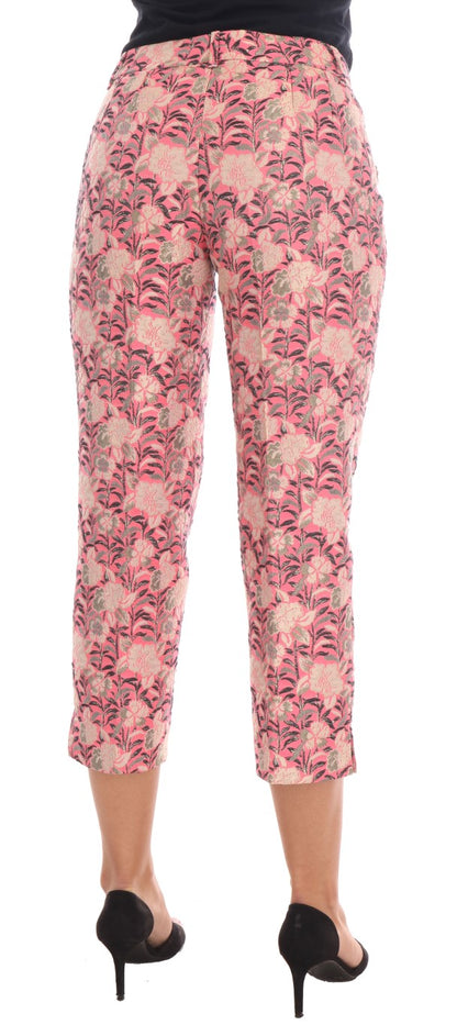 Dolce &amp; Gabbana – Caprihose aus Brokat mit Blumenmuster in Rosa