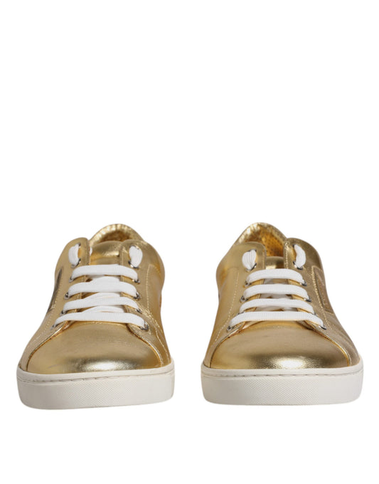 Dolce &amp; Gabbana Gold Leder Logo London Herren Sneakers Schuhe