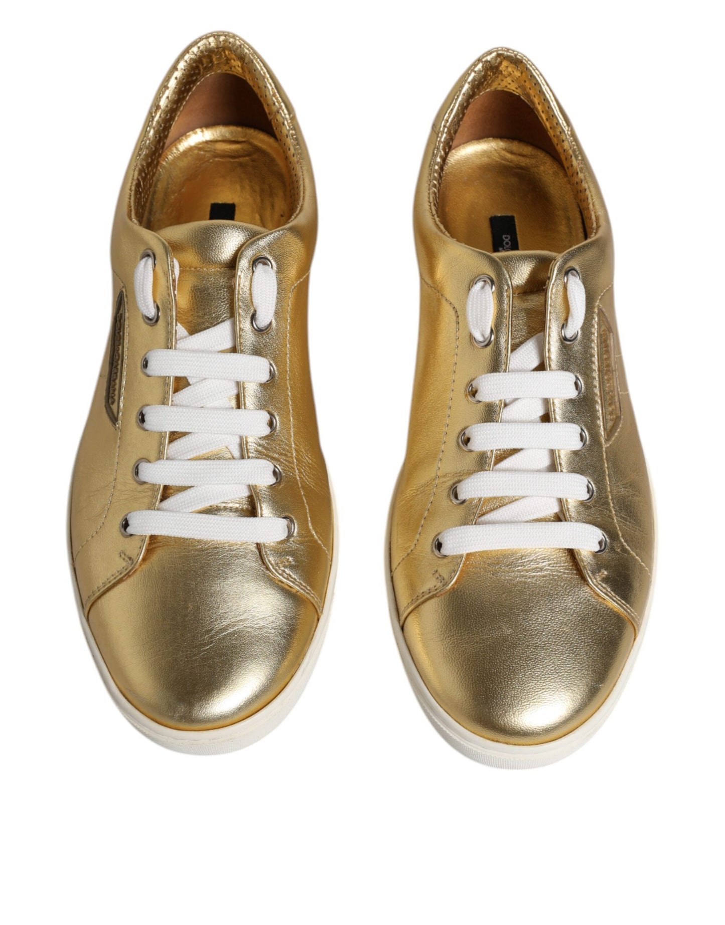 Dolce &amp; Gabbana Gold Leder Logo London Herren Sneakers Schuhe