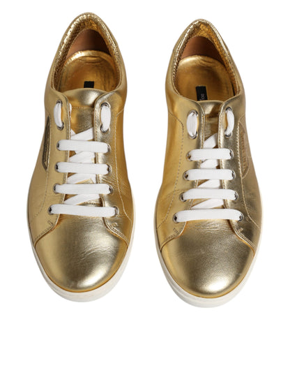 Dolce &amp; Gabbana Gold Leder Logo London Herren Sneakers Schuhe