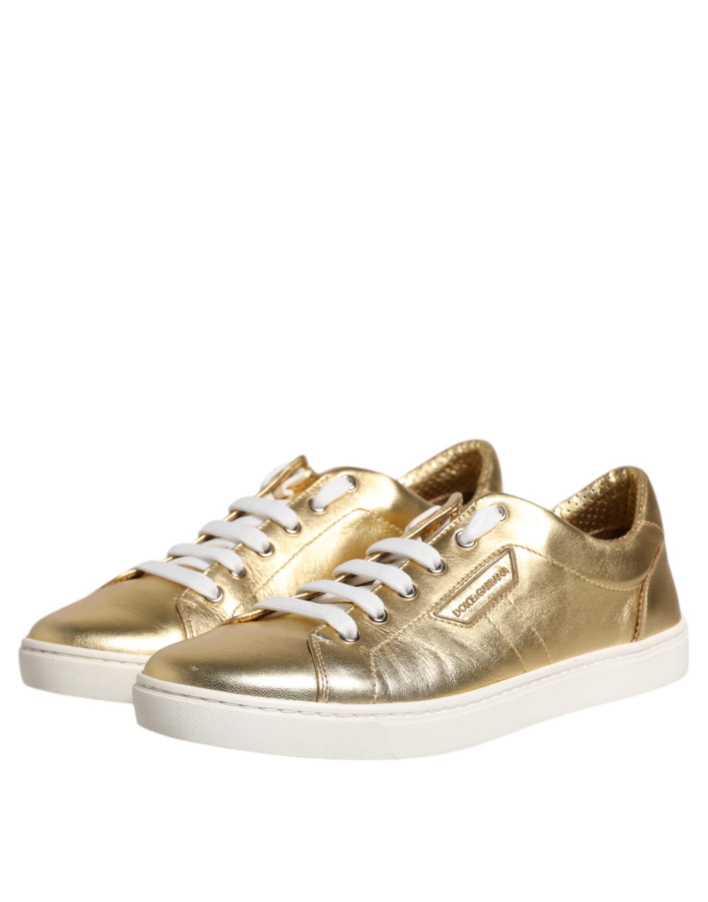 Dolce &amp; Gabbana Gold Leder Logo London Herren Sneakers Schuhe