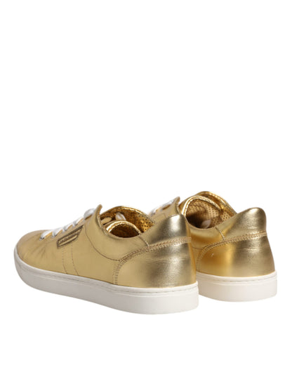 Dolce &amp; Gabbana Gold Leder Logo London Herren Sneakers Schuhe