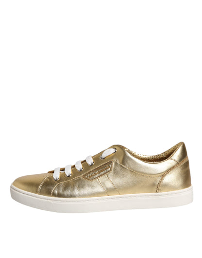Dolce &amp; Gabbana Gold Leder Logo London Herren Sneakers Schuhe