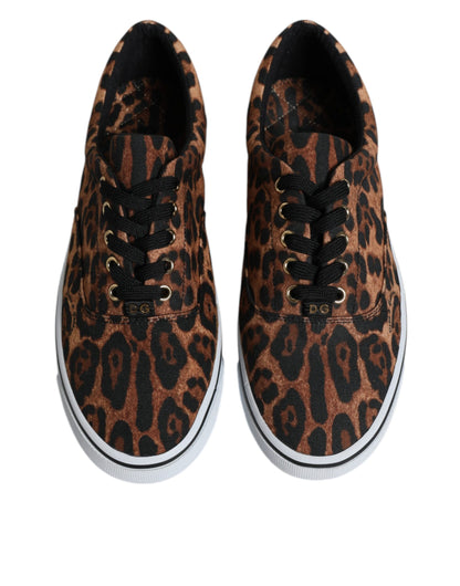 Dolce &amp; Gabbana Braune Sneakers aus Baumwolle mit Leoparden-Logo-Print