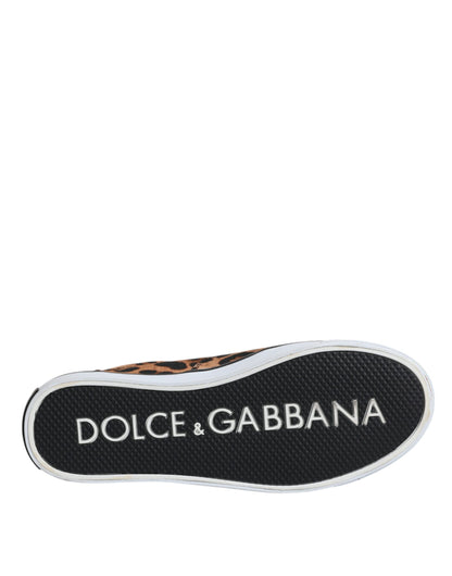 Dolce &amp; Gabbana Braune Sneakers aus Baumwolle mit Leoparden-Logo-Print