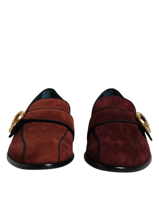 Dolce &amp; Gabbana Bordeaux Wildleder Loafers Formelle Herren Abendschuhe