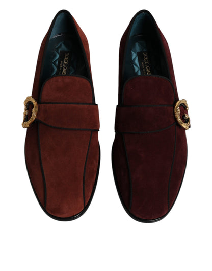 Dolce &amp; Gabbana Bordeaux Wildleder Loafers Formelle Herren Abendschuhe