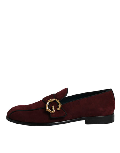 Dolce &amp; Gabbana Bordeaux Wildleder Loafers Formelle Herren Abendschuhe