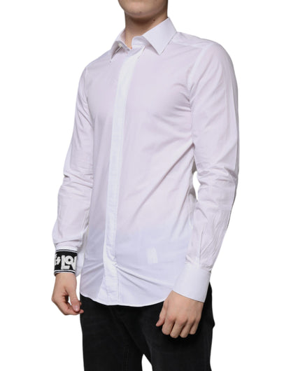 Dolce &amp; Gabbana Weißes Slim Fit GOLD Herrenhemd aus Baumwolle