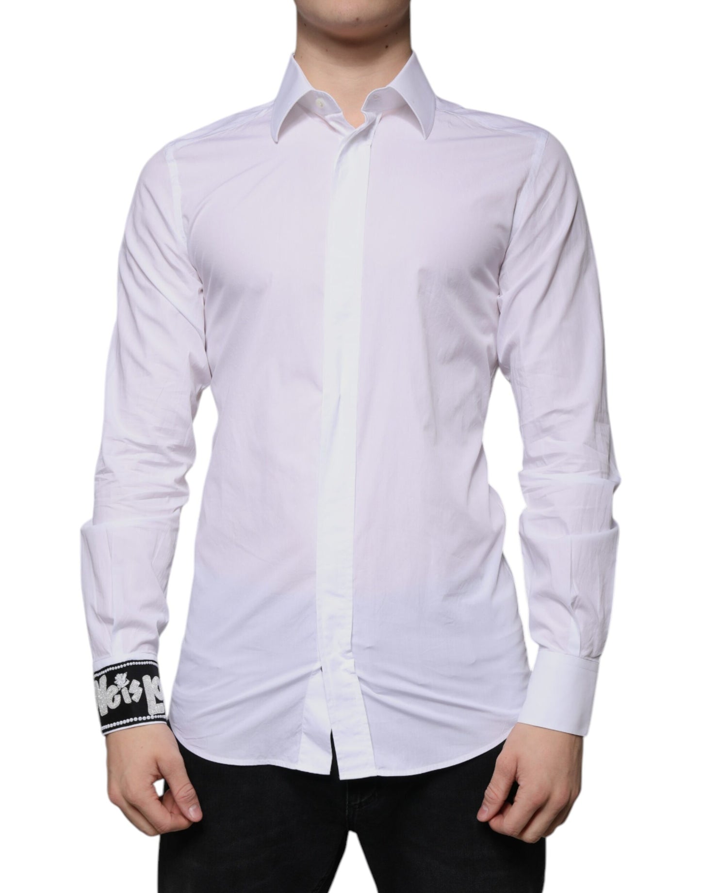 Dolce &amp; Gabbana Weißes Slim Fit Herrenhemd aus Baumwolle in Gold