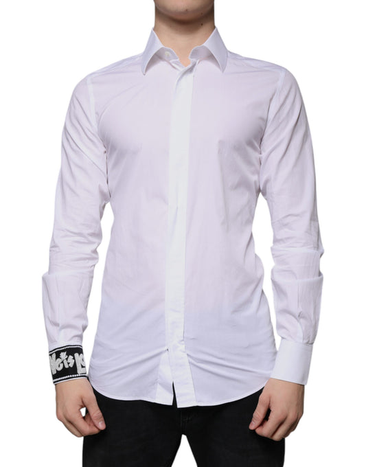 Dolce &amp; Gabbana Weißes Slim Fit Herrenhemd aus Baumwolle in Gold