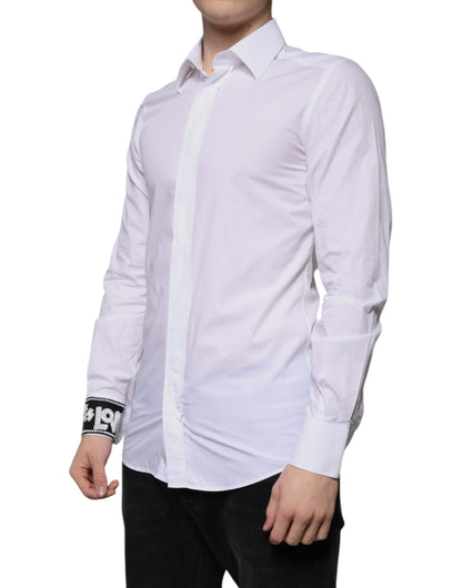 Dolce &amp; Gabbana Weißes Slim Fit Herrenhemd aus Baumwolle in Gold