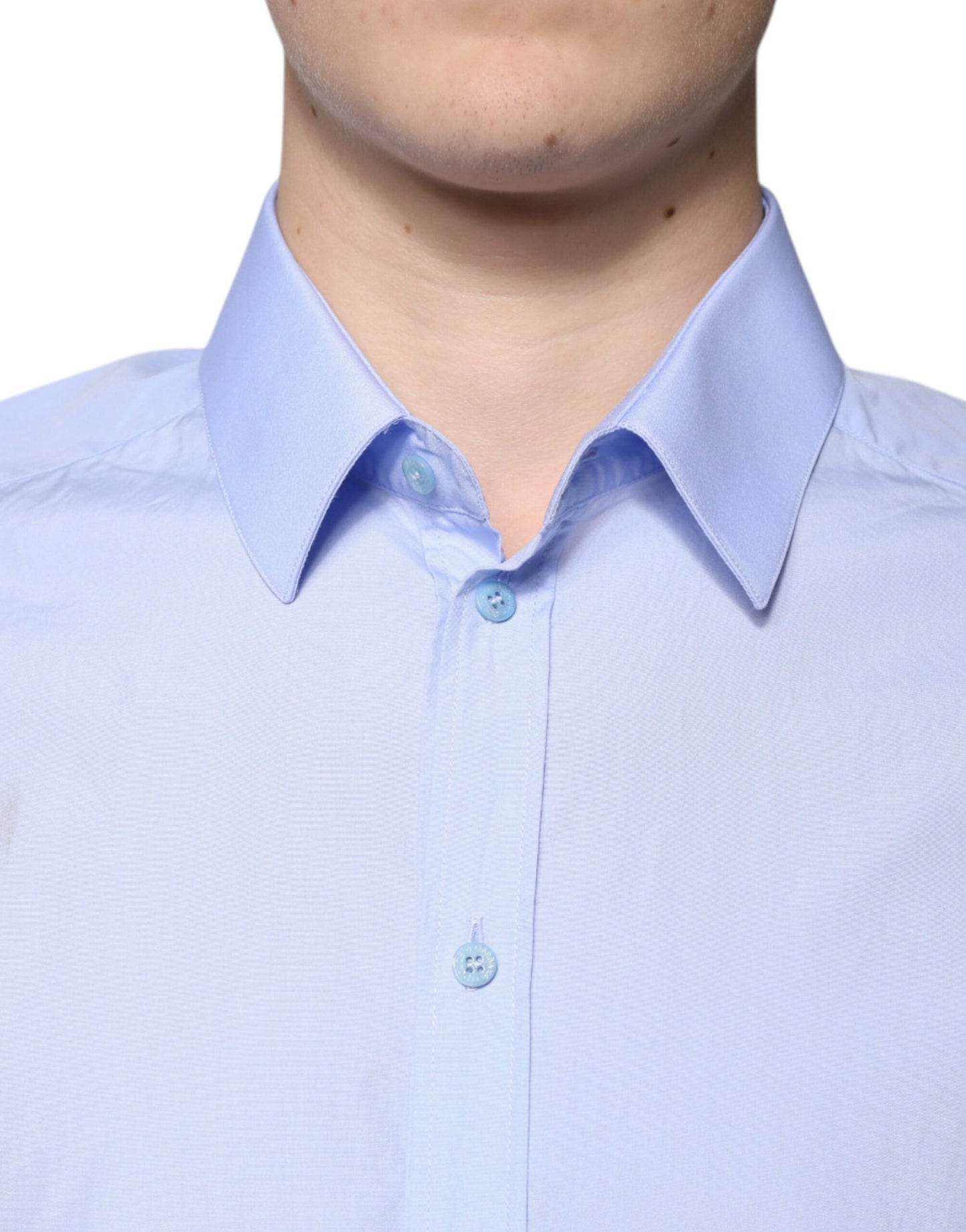 Dolce &amp; Gabbana Hellblaues Slim Fit GOLD Herrenhemd aus Baumwolle