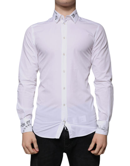Dolce &amp; Gabbana Weißes Baumwoll-Logo-Formelles Herren-GOLD-Hemd