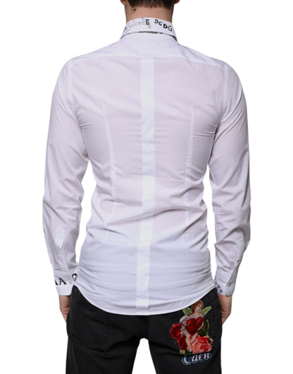 Dolce &amp; Gabbana Weißes Baumwoll-Logo-Formelles Herren-GOLD-Hemd