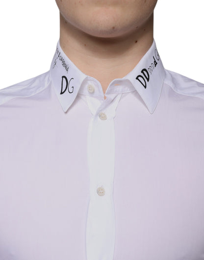 Dolce &amp; Gabbana Weißes Baumwoll-Logo-Formelles Herren-GOLD-Hemd