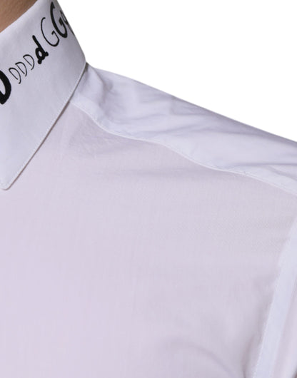 Dolce &amp; Gabbana Weißes Baumwoll-Logo-Formelles Herren-GOLD-Hemd