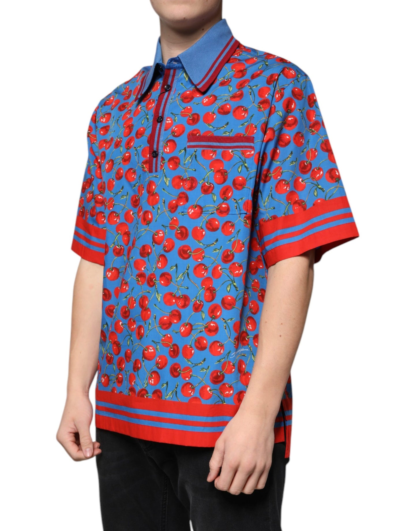 Dolce &amp; Gabbana – Blaues Poloshirt aus Baumwolle mit Kragen für Herren