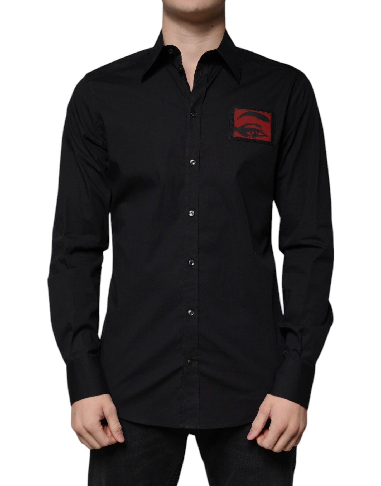 Dolce &amp; Gabbana Schwarzes, langärmliges GOLD-Hemd mit Augenklappe