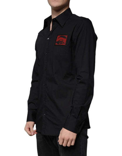 Dolce &amp; Gabbana Schwarzes, langärmliges GOLD-Hemd mit Augenklappe