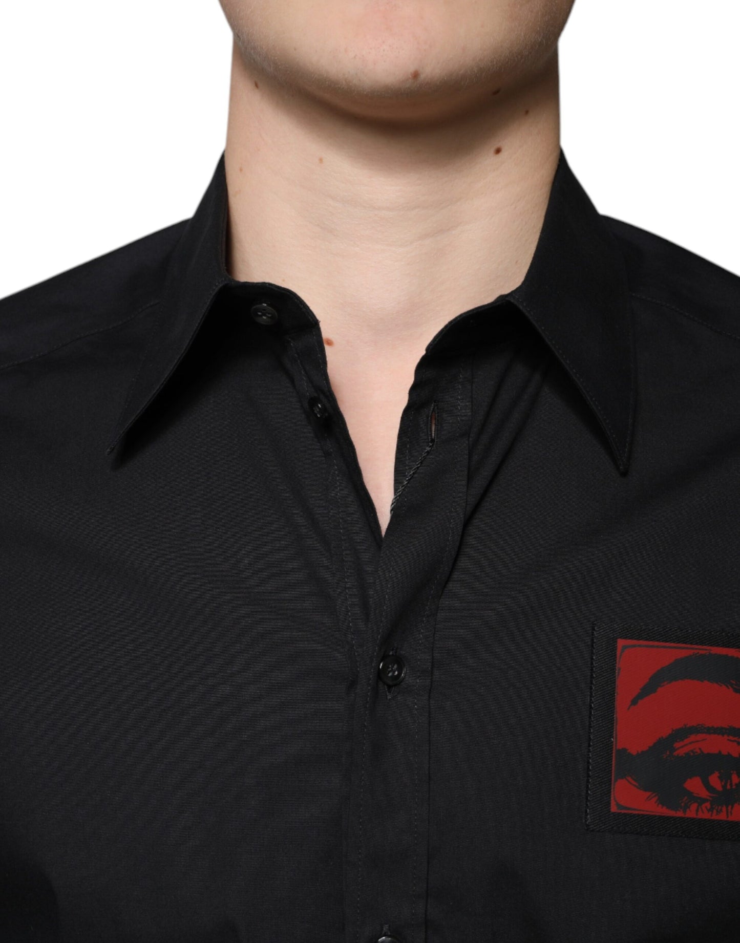 Dolce &amp; Gabbana Schwarzes, langärmliges GOLD-Hemd mit Augenklappe