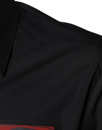 Dolce &amp; Gabbana Schwarzes, langärmliges GOLD-Hemd mit Augenklappe