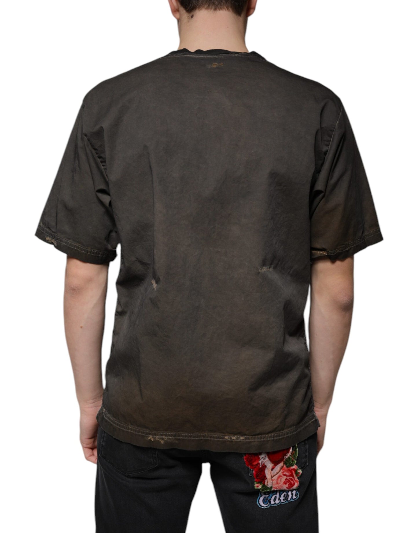 Dolce &amp; Gabbana – Braunes T-Shirt aus Baumwolle mit Rundhalsausschnitt und grafischem Print