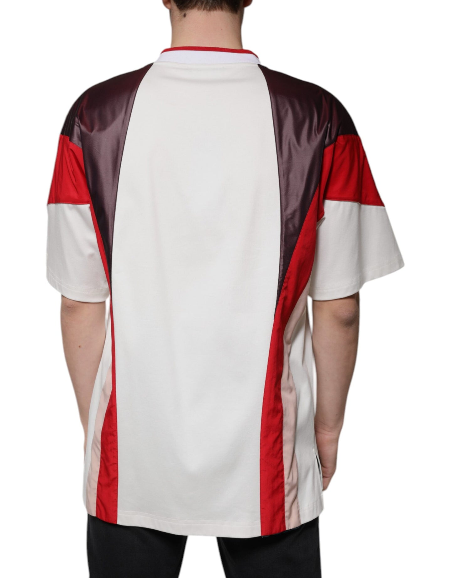 Dolce &amp; Gabbana T-Shirt aus Jersey-Baumwolle mit V-Ausschnitt und mehrfarbigem Logo