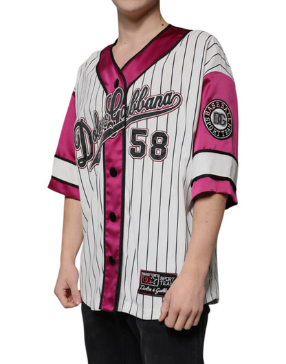 Dolce &amp; Gabbana – Mehrfarbiges Jersey-T-Shirt mit V-Ausschnitt und Logo