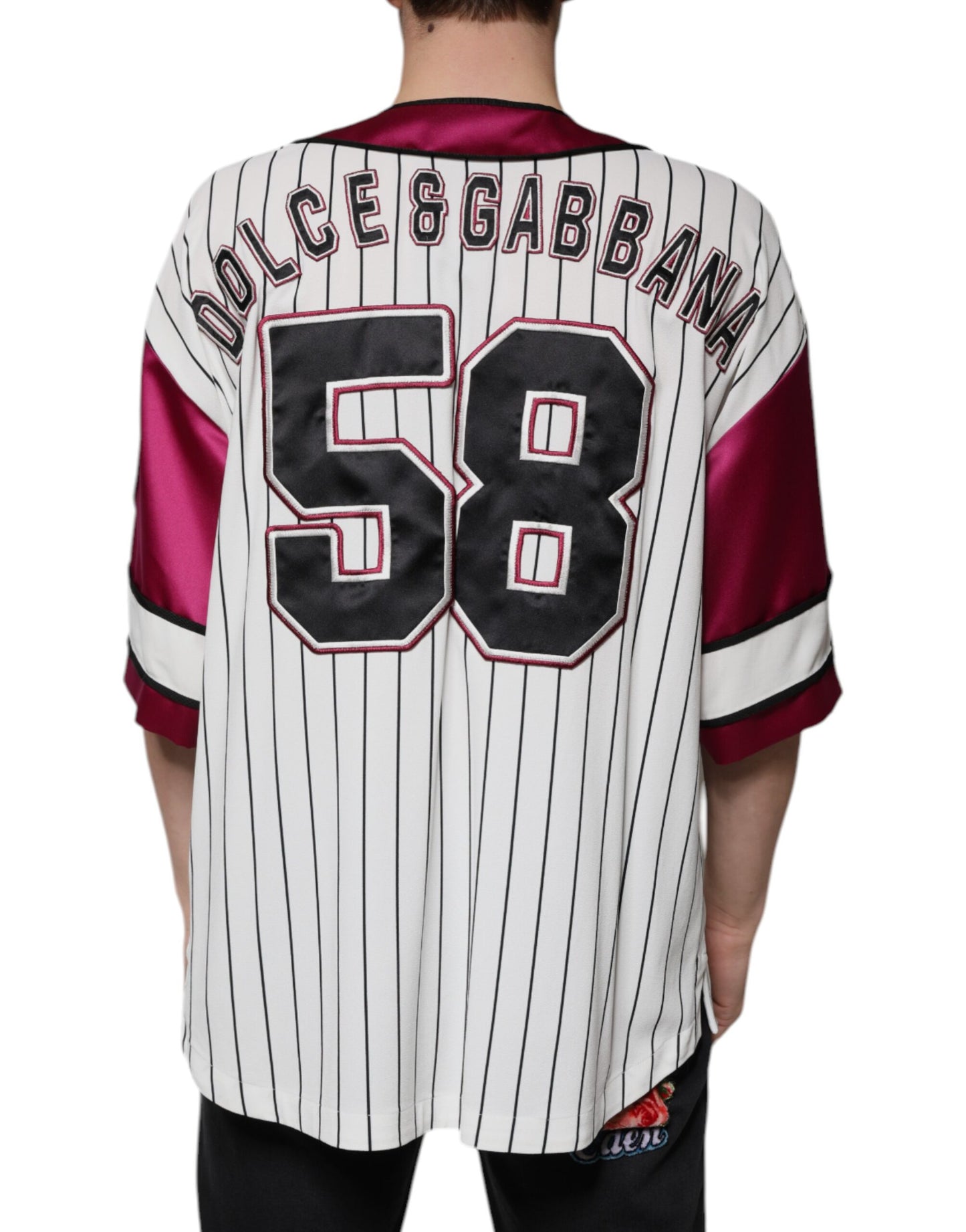 Dolce &amp; Gabbana – Mehrfarbiges Jersey-T-Shirt mit V-Ausschnitt und Logo