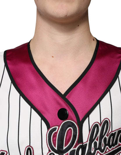 Dolce &amp; Gabbana – Mehrfarbiges Jersey-T-Shirt mit V-Ausschnitt und Logo