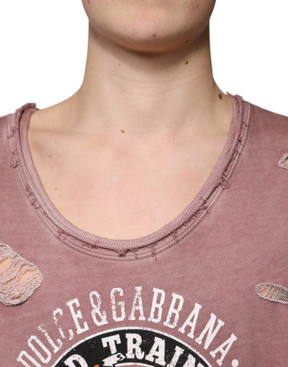 Dolce &amp; Gabbana – Ärmelloses T-Shirt aus brauner Baumwolle mit Rundhalsausschnitt