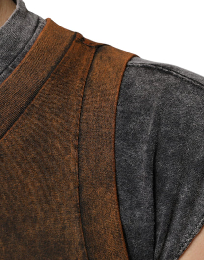 Dolce &amp; Gabbana – Ärmelloses T-Shirt aus brauner Baumwolle mit Rundhalsausschnitt