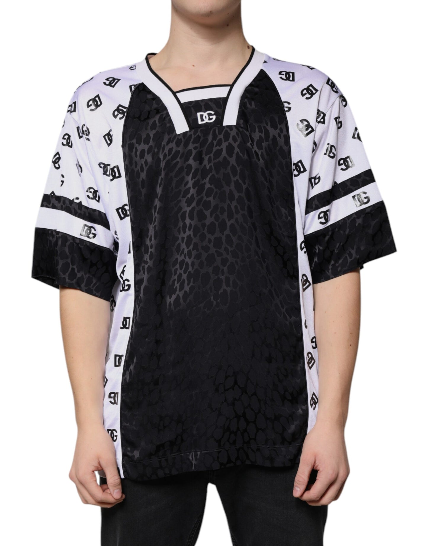 Dolce &amp; Gabbana – T-Shirt mit Logo in Schwarz und Weiß für Herren mit kurzen Ärmeln