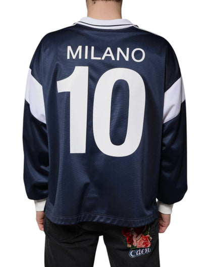 Dolce &amp; Gabbana Blau-weißes Milano-Langarm-Jersey-T-Shirt