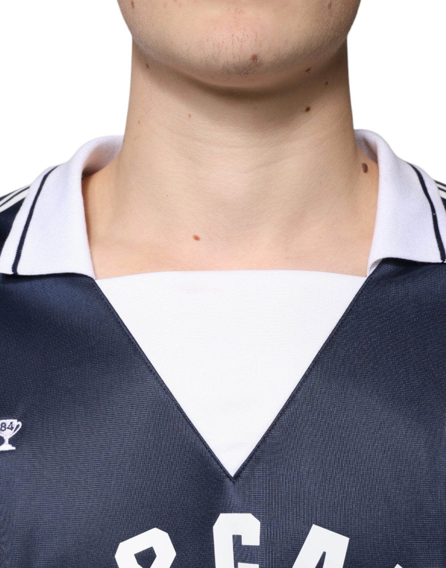 Dolce &amp; Gabbana Blau-weißes Milano-Langarm-Jersey-T-Shirt