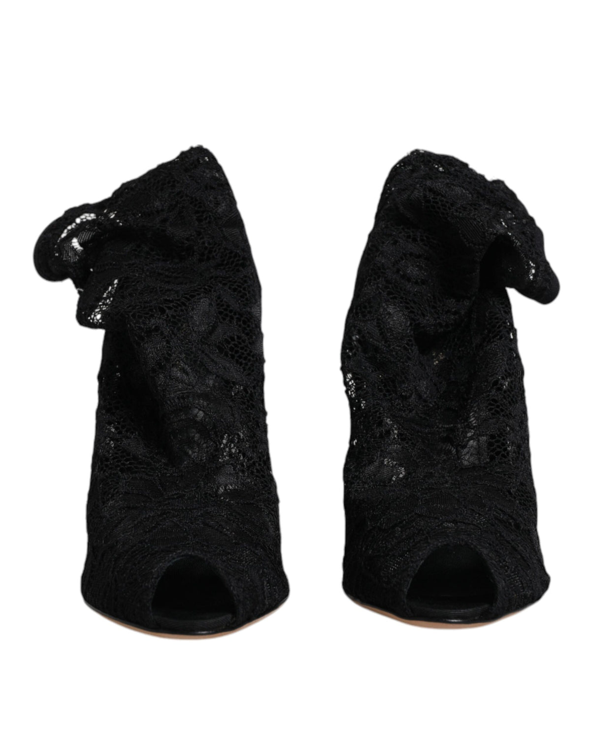 Dolce &amp; Gabbana – Schwarze, wadenhohe Stiefel mit Stretch-Absatz aus Spitze